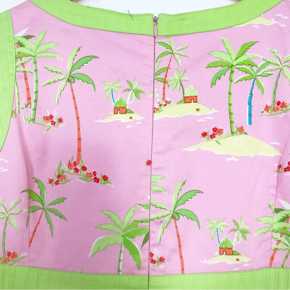 LaVie Boheme  Shift Dress Pink Tropical Palm Trees Sleeveless Size 8 - Picture 5 of 12